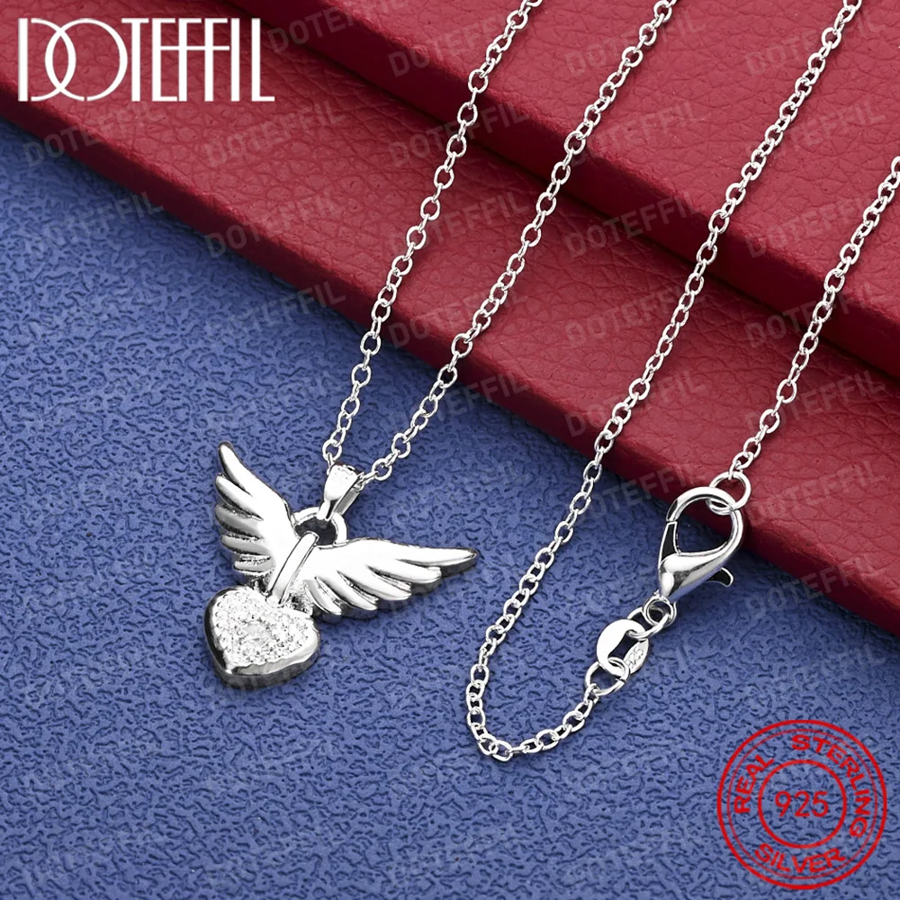 

Изысканное ожерелье из стерлингового серебра 925 пробы с подвеской в форме сердца и крыльев для женщин, очаровательные аксессуары для свадебного подарка