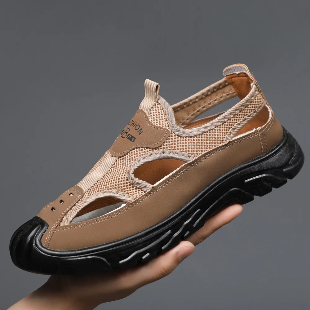 

Men's sandals summer hollow hole shoes outdoor non-slip breathable casual men's one-pedal beach