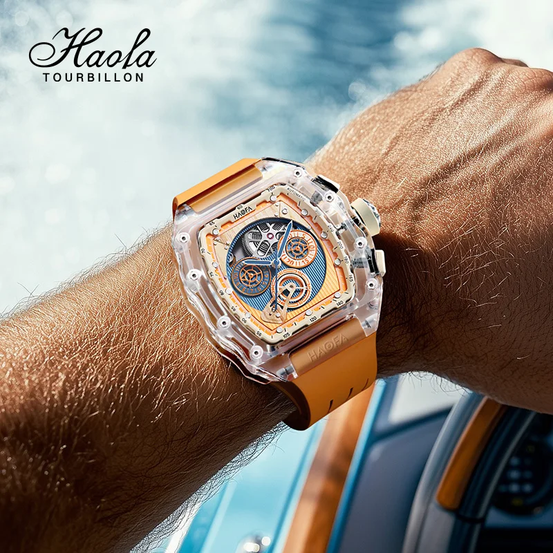 Haofa crystal men automatic mechanical watch yacht creative multi-function dial waterproof high quality design sports watch 2368