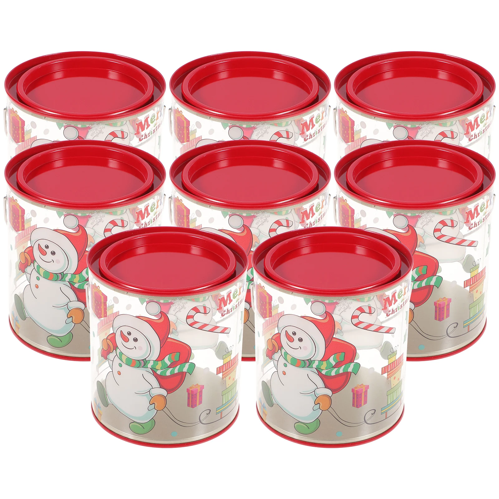 

8 Pcs Food Plastic Jars Christmas Themed Sealed Bucket with Lids and Handle Containers Candy