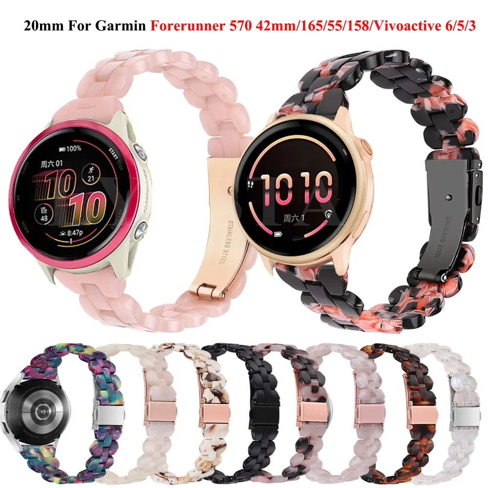

Ремешок из смолы 20 мм для Garmin Vivoactive 6/5/3 Venu SQ 2/venu 2 Plus, ремешок для часов Forerunner 570 42 мм 165 55 645, браслет
