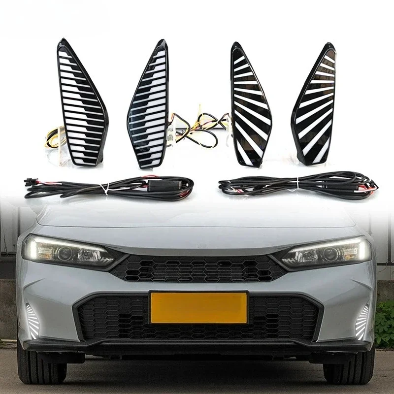 For Honda 11th Generation Civic 2025 2pcs Led Daytime Running Lights DRL Dynamic Turn Signal Front Bumper Fog Lamp 12V Daylights view 2