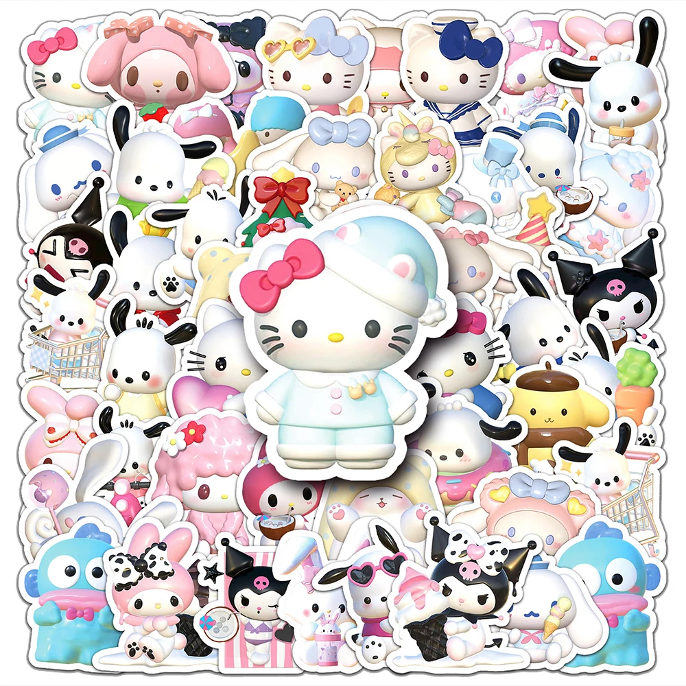 10/30/50 Uds dibujos animados 3D Sanrio pegatinas lindas Anime Hello Kitty Kuromi Pochacco calcomanías ordenador teléfono nevera pegatina Kawaii Decoración