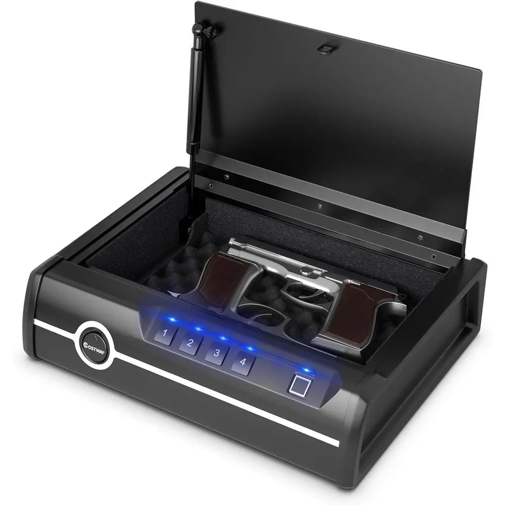 Biometric Fingerprint, Password & Backup Key Quick Access Gun Safe, Heavy Duty Steel, Holds 2 Pistols, Auto-Opening Lid, DOJ App