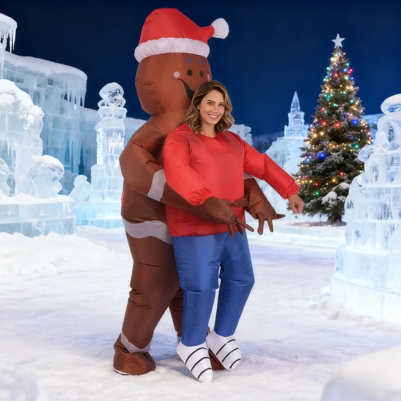 

Christmas Inflatable Gingerbread Man Hugging Costume Adult Funny Xmas Party Cosplay Blow Up Suit Festive Holiday costume Props