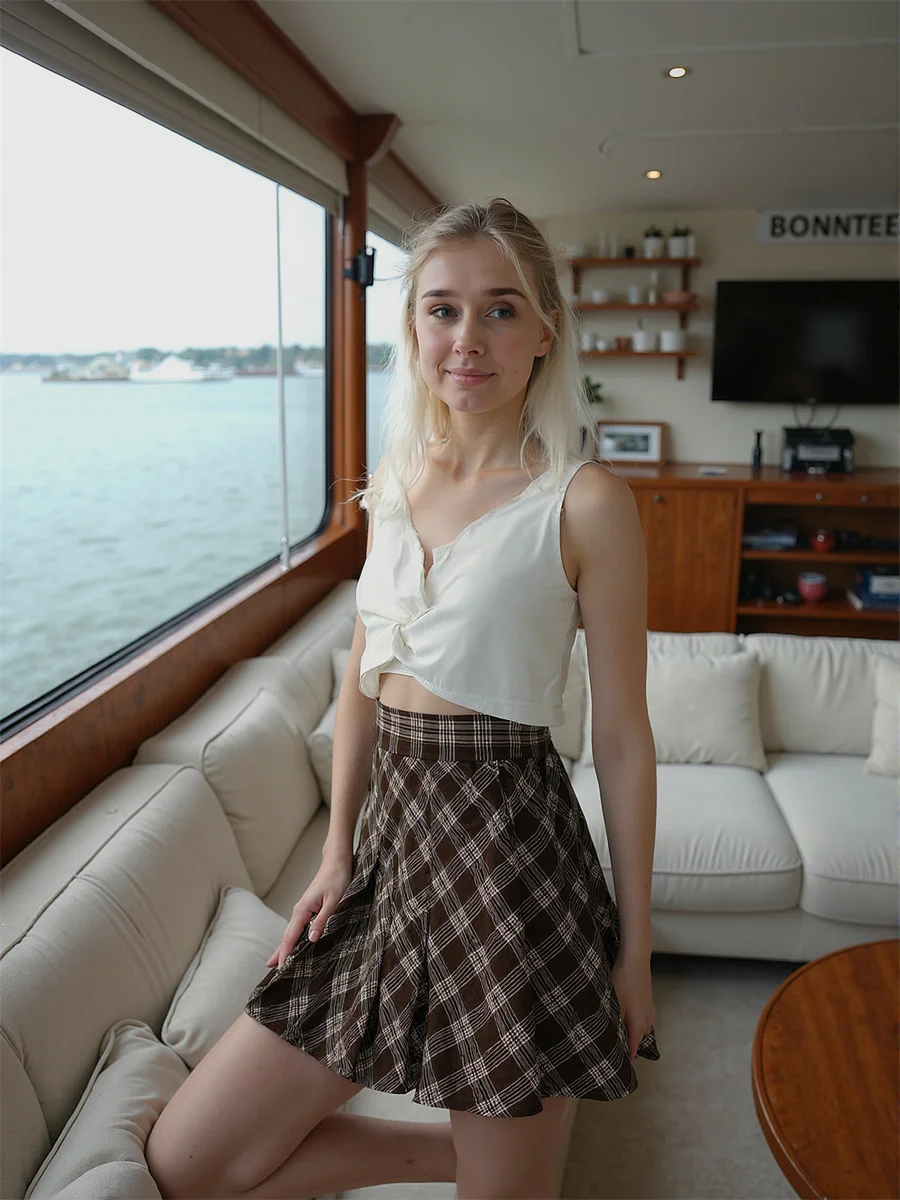 

Pleated Vintage Skirts Womens Patchwork Denim Pocket Buttoned Casual Streetwear High Rise Slimming Flare Hipster