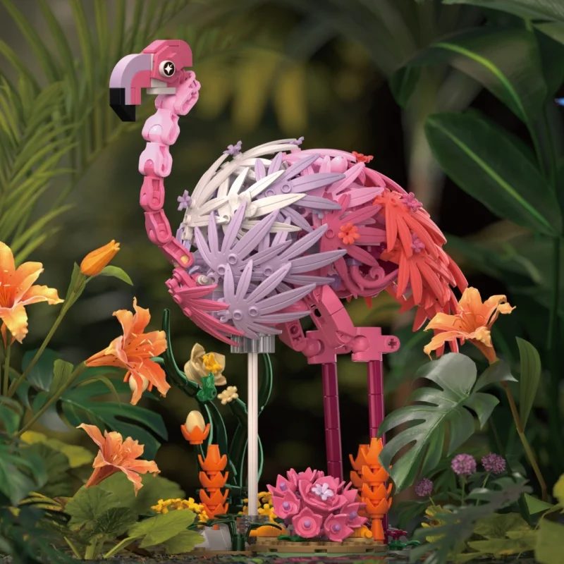 Dance of Fire Feathers Building Blocks Toys Simulation Flowers Plants Animals Natural Landscape Series Flamingo Model Decor