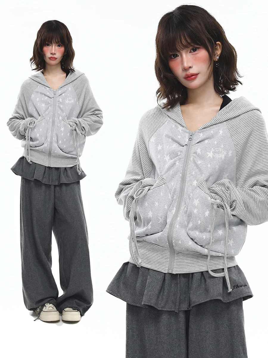 

Женский кардиган Sanowers American Sle Star And Stripe с капюшоном, свободный повседневный укороченный жакет для весны и осени