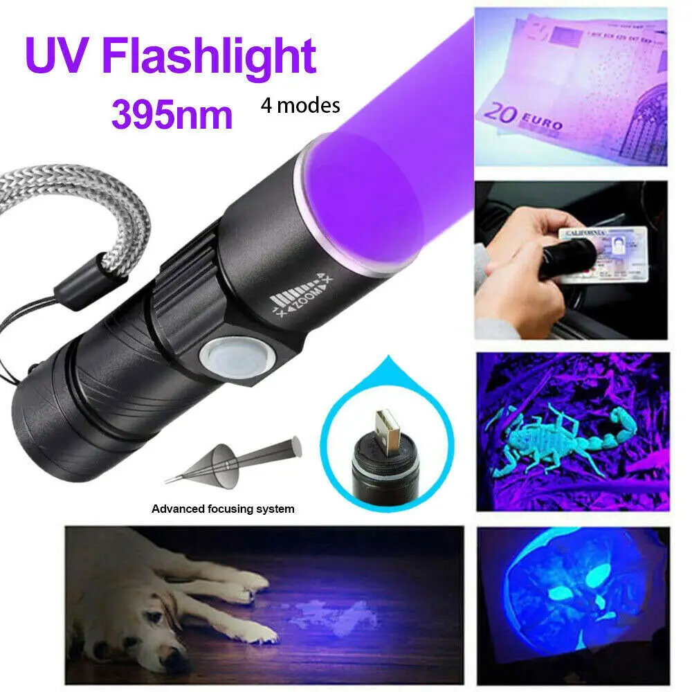 Mini 365nm UV Flashlight Blacklight Small 395nm Ultraviolet Inspection Torch Detector For Pet Dog Moss Stains Bed Bug Moldy Food