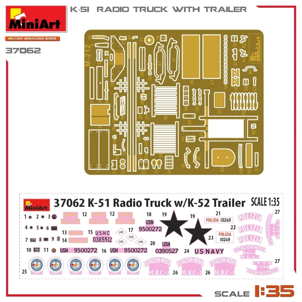 MiniArt 플라스틱 조립 모델 키트 37062 미 육군 K-51 통신 트럭(트레일러 포함) 1/24 스케일