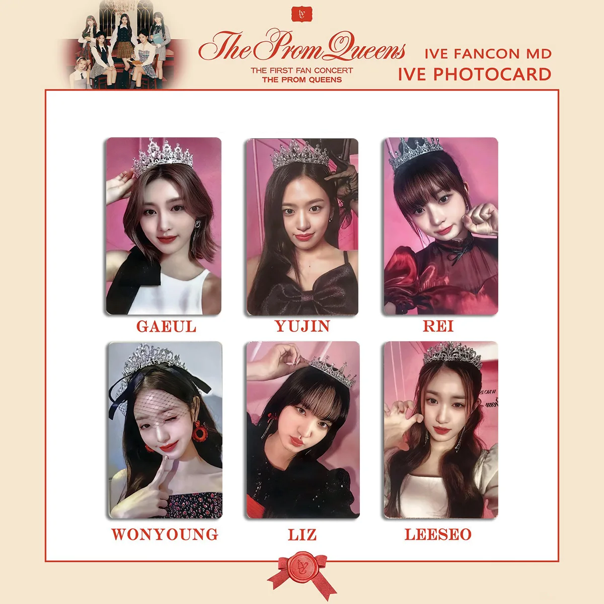 Kpop IVE The Prom Queens Venue Limited Photo Card LOMO Card Yujin Gaeul Wonyoung LIZ Rei Leeseo FM Crown Entrance Card Fans Gift