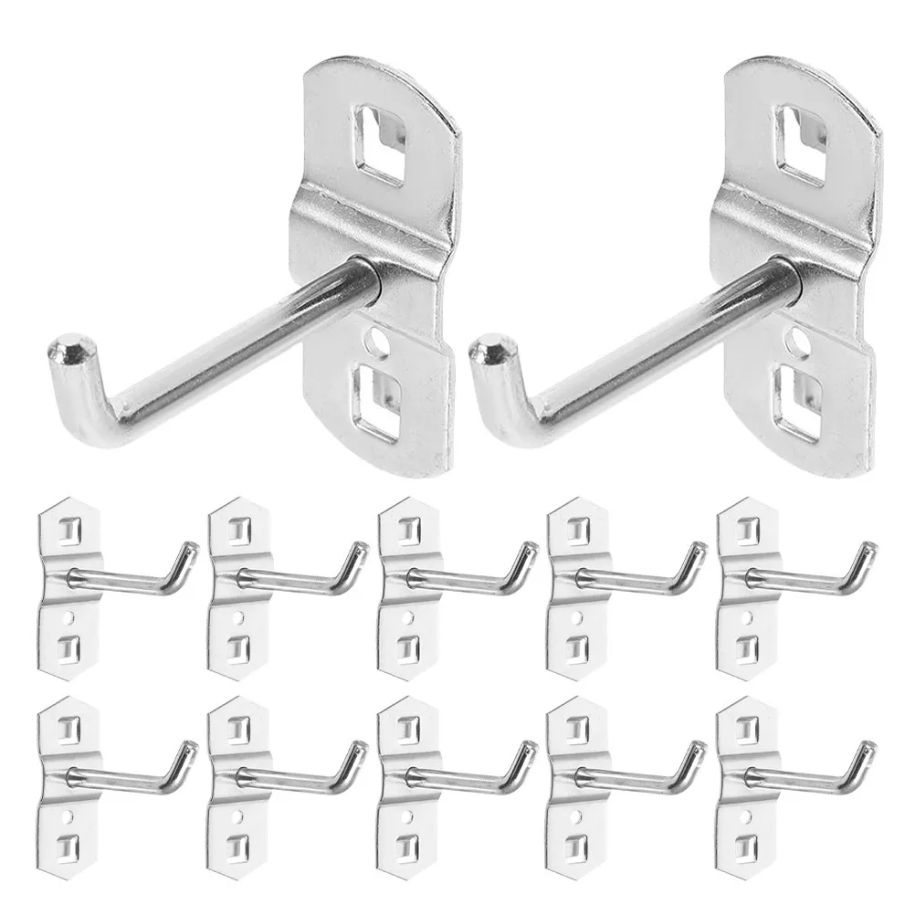 

12Pcs Heavy Duty Metal Single Slant Hooks Pegboard Tool Holders Garage Wall Panel Display Hooks Shop Organization Storage