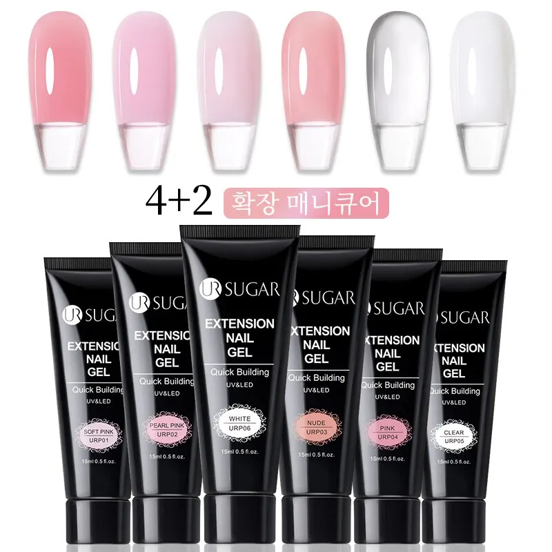 UR SUGAR 6Pcs/Set 15ml Nail Extension Gel Soak Off UV LED Acrylic Crystal White Clear Nude Gel Nail Polish UV Gel Polish