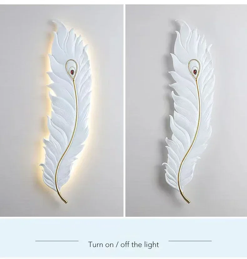 Modern Feather Resin Wall Lamps LED Sconces Bedroom Bedside Living Room Background Hallway Home Decor Indoor Lighting