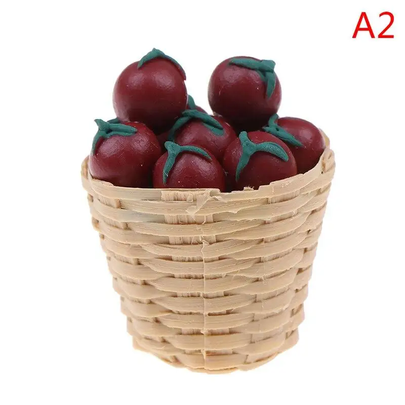 1:12 Mini Simulation Artificial Fruits and Vegetables Doll House Vegetable Bamboo Basket Miniature Accessories for Children - Image 3