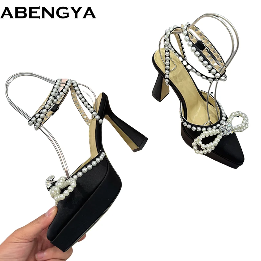 

Quality Silk Platform Gladiator Sandals Women Pumps String Bead High Heel Party Shoes Point Toe Women's Sandalias Mujer 2025