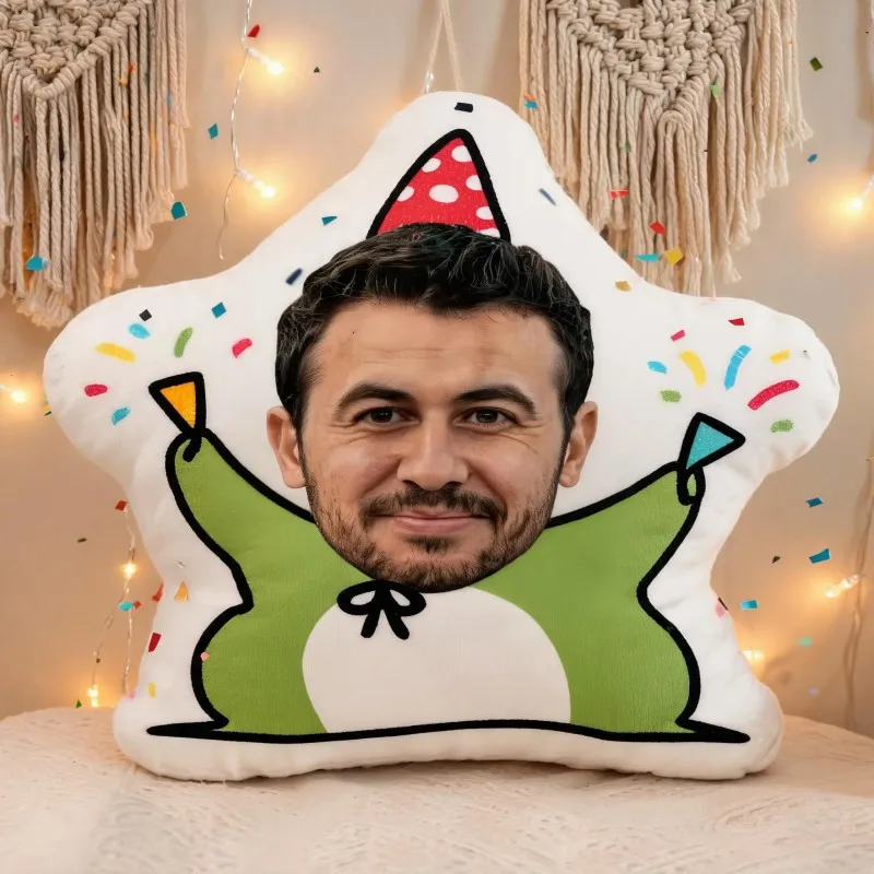 Custom Personalized Photo Face Star Shaped Pillow, Funny Celebration Custom Picture Decorative Cushion, Unique Home Decor Accent