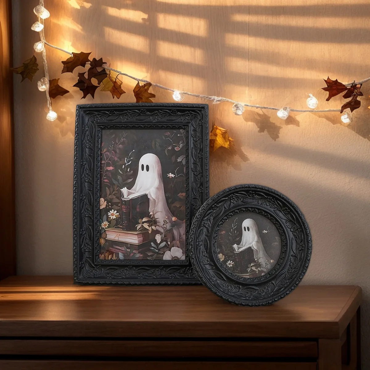 Halloween resin black ghost reading a book with three-dimensional ivy pattern home decoration photo frame