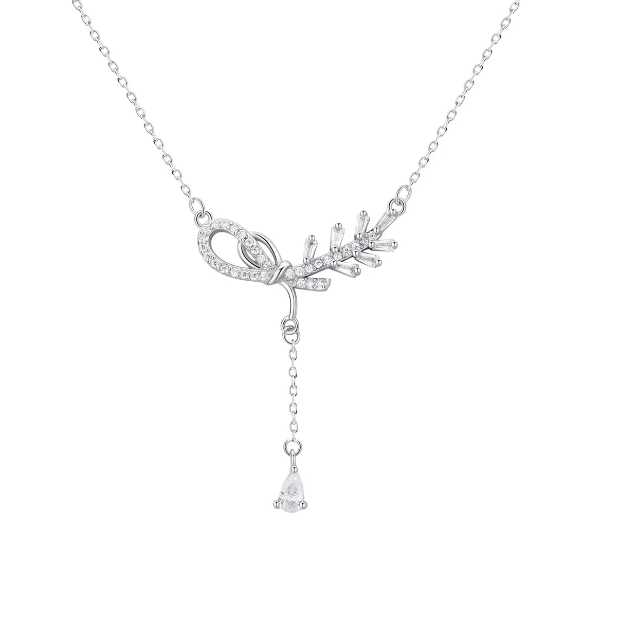 

S999 Sterling Silver Wheat Ear Necklace Tassel Collarbone Chain Birthday Gift