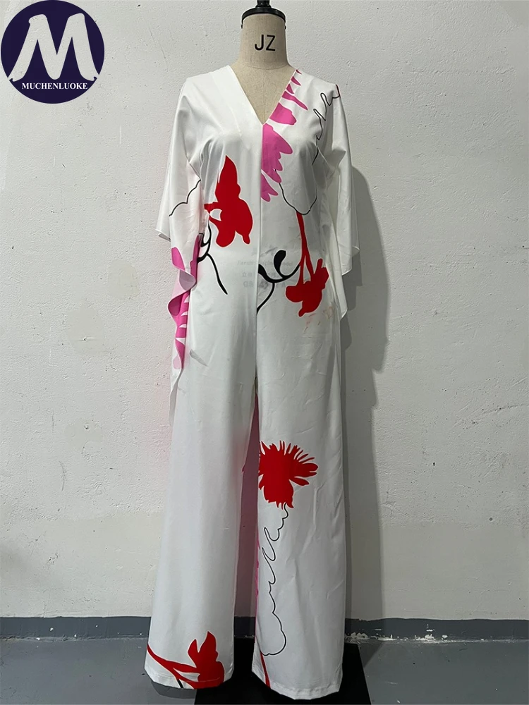 

Jumpsuits for Woman Summer Printing Three Quarter Sleeves V Neck Jumpsuits Fashionable Casual Loose Women's Wide-leg Jumpsuit