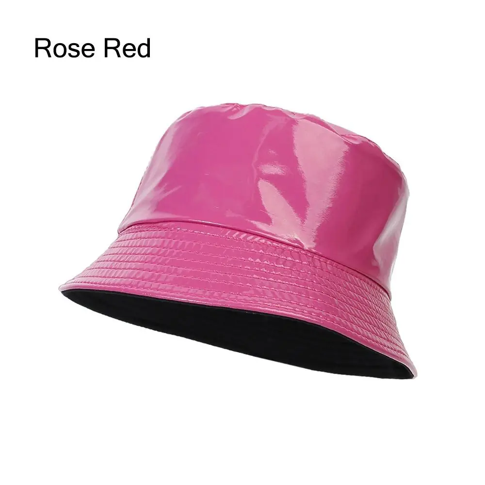 Faux Leather Bucket Hat Women Reversible PU Leather Sun Hat Fashion Autumn Waterproof Fisherman Hat Reversible Sun Bucket Hat