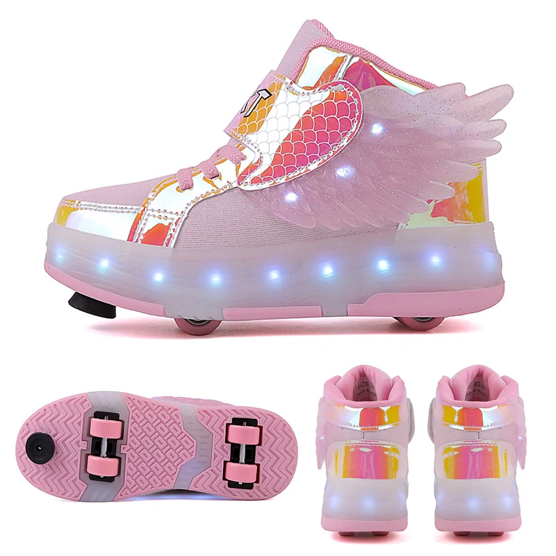 Kids Lighted Shoes USB LED Fahion Wings Design Sneakers New Roller Skates High Quality Fashion Sneakers for boys and girls