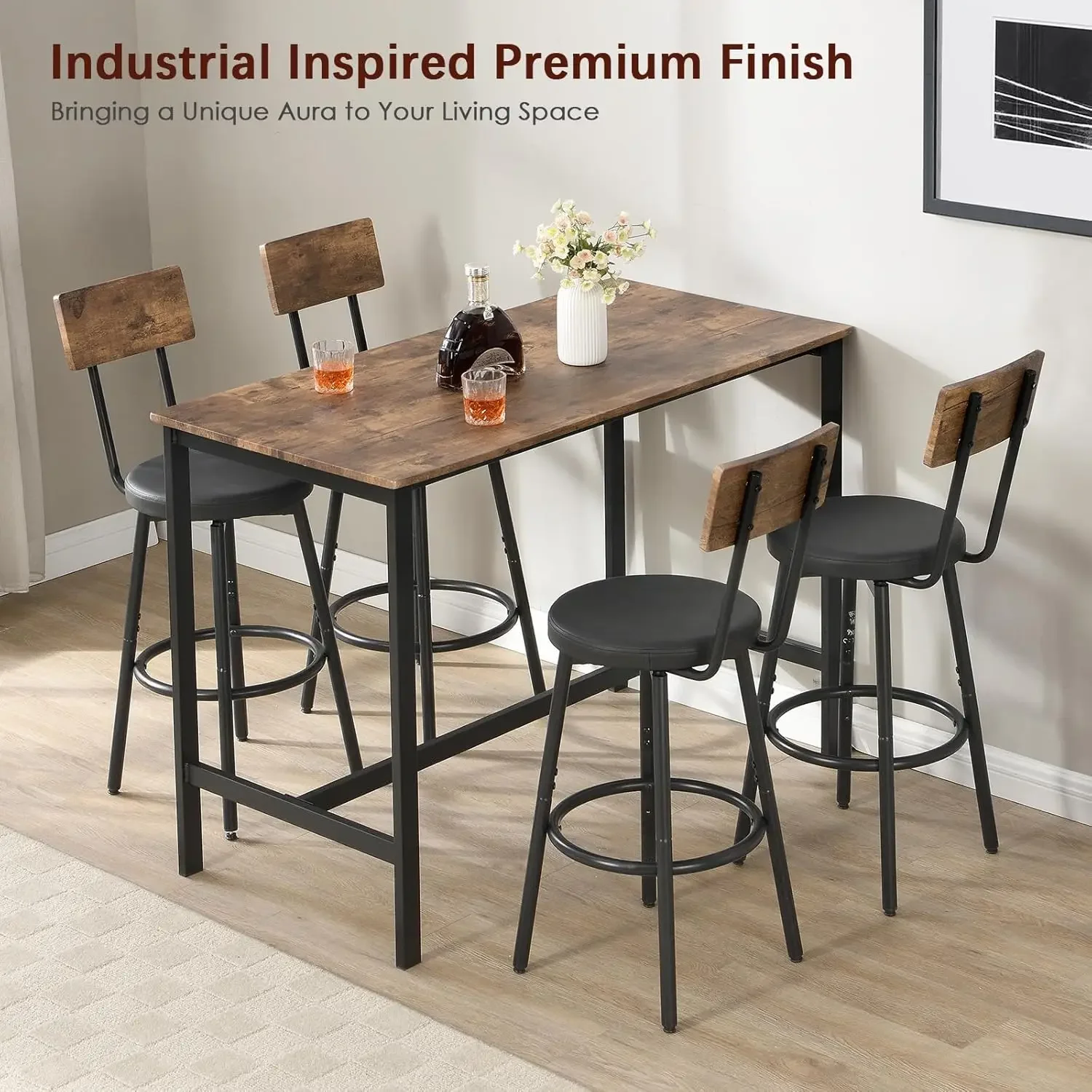 Table and Chairs Set of 4, 5 Piece Dining Set, Counter Height High Set for Top Kitchen Table Chai