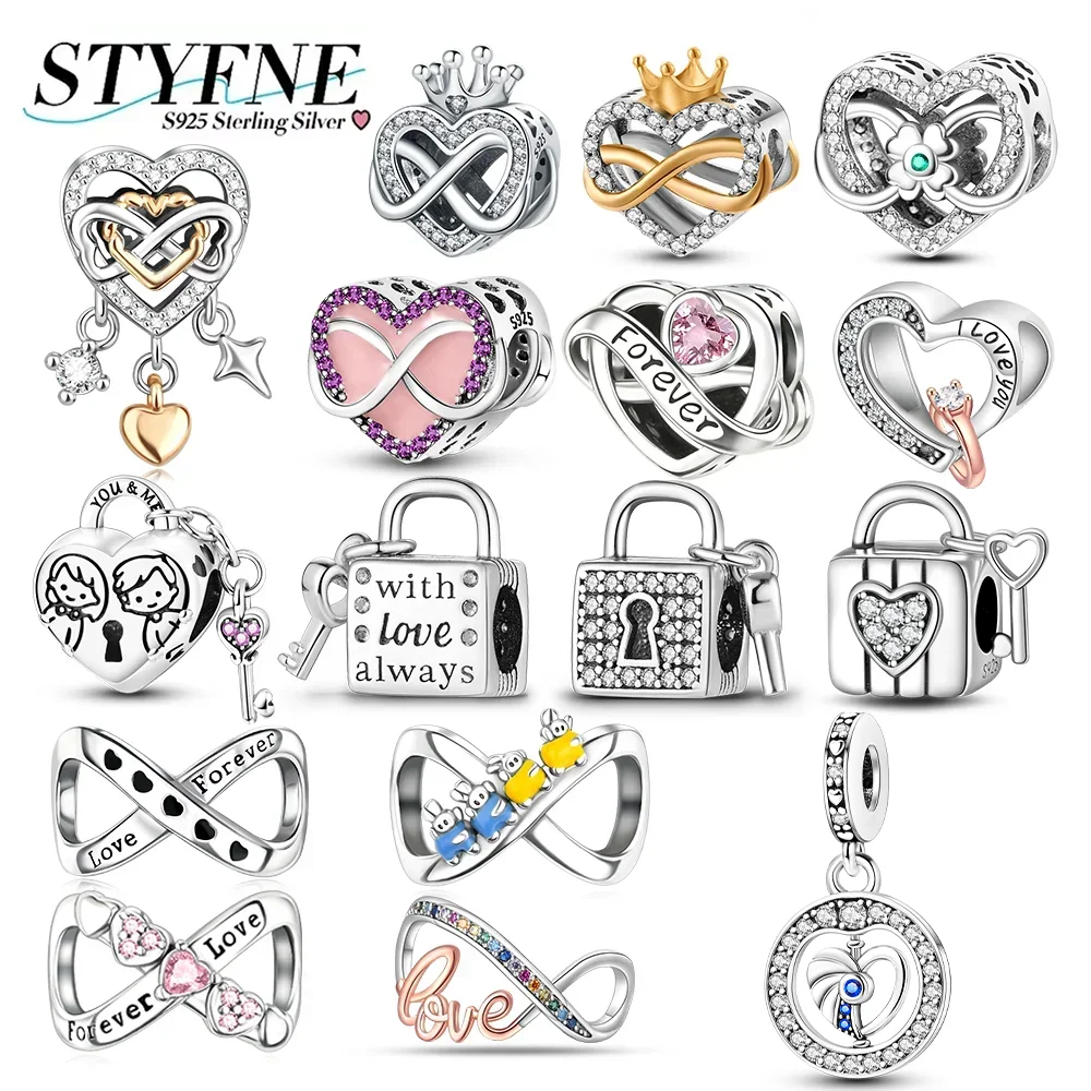 

Charms 925 Silver Lock Key Heart-shaped Pendants Loves Infinite Beads Fit Original Bracelet Diy Fine Jewelry Gifts for Women