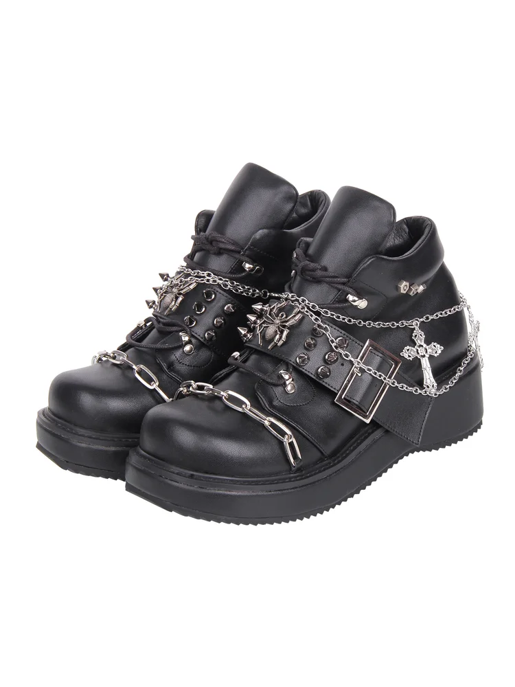 2026 New Product Punk Round Head Belt Buckle Decorative Sponge Cake Thick Soled Shoes Japanese Retro Girl Single Shoes