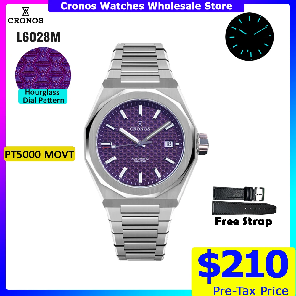 Cronos Luxury Men Watch 39mm Automatic PT5000 SW200 Wristwatches Sapphire 10ATM See-through Back L6028M