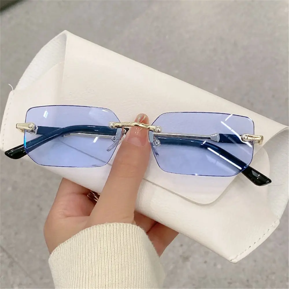 Retro Rimless Sunglasses for Women Men Trendy Frameless Rectangle Sun Glasses Retro Shades Fashion Summer Travel UV400 Eyewear image 3
