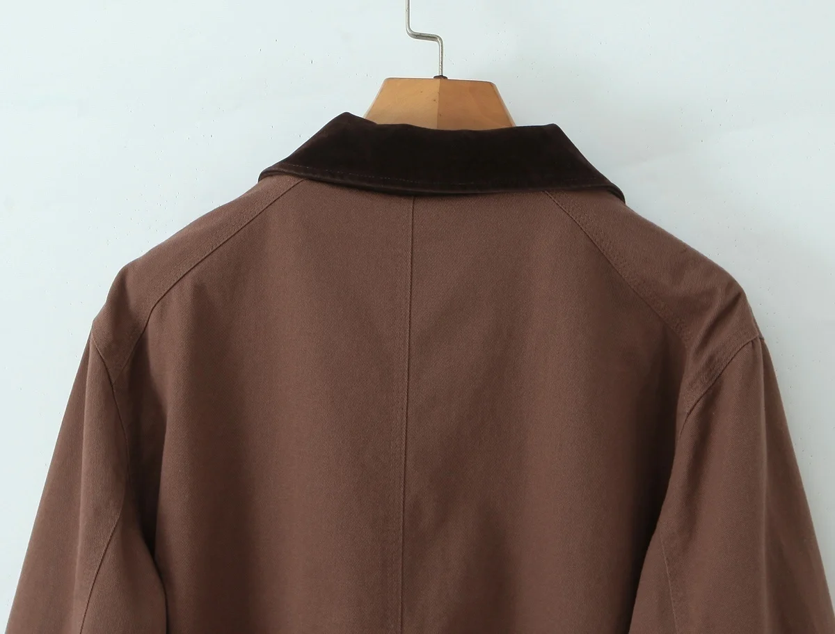 Kurtka damska Maxdutti w stylu francuskim, luźna, vintage, patchworkowa, z kołnierzykiem, topy, kurtka boyfriend, odzież robocza, kurtka cargo, kurtka bomberka, topy