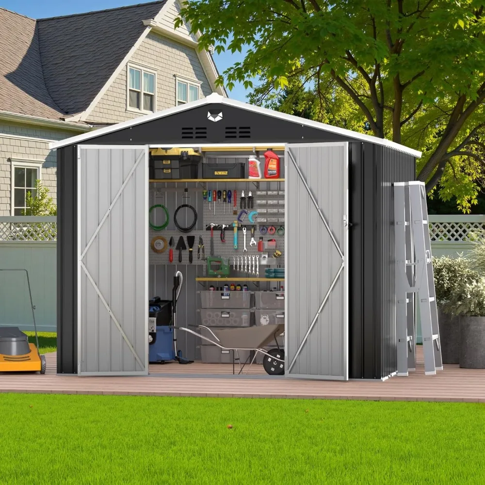 

10x8 FT Outdoor Storage Shed, Metal Garden Shed - Tool Storage Sheds with Lockable Doors, Waterproof Outside Storage Building fo