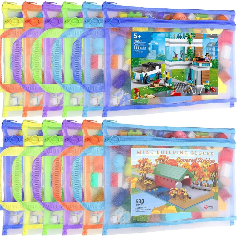 

Double-Layer Mesh Zipper Pouches with Handle for Clear Visibility, Ideal for Classroom and Board Game Storage