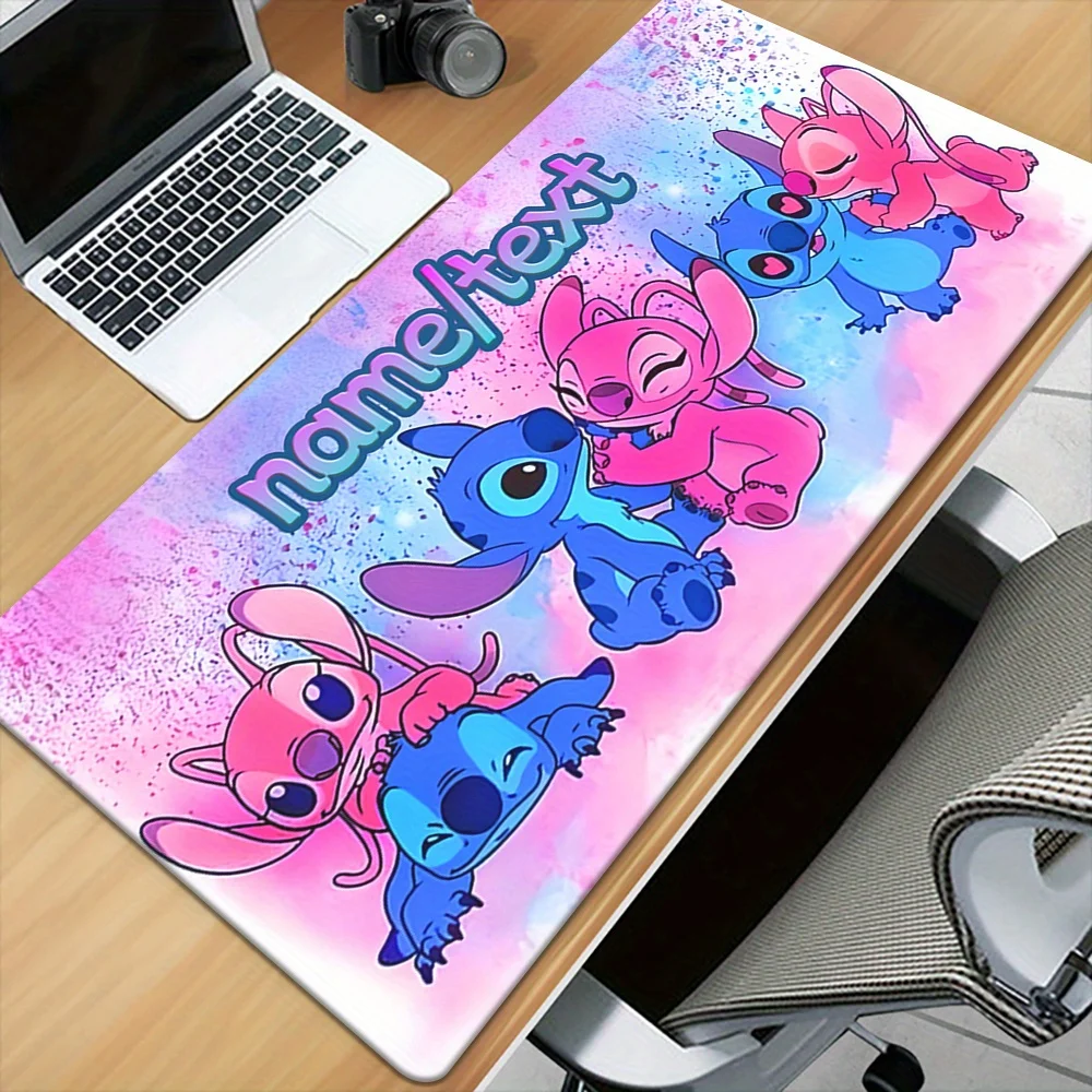 Podkładka pod mysz Disney Stitch & Angel XXL |   Personalizowane imię/tekst |   Antypoślizgowa gumowa mata na biurko do gier i pracy biurowej |   Żywe akwarele