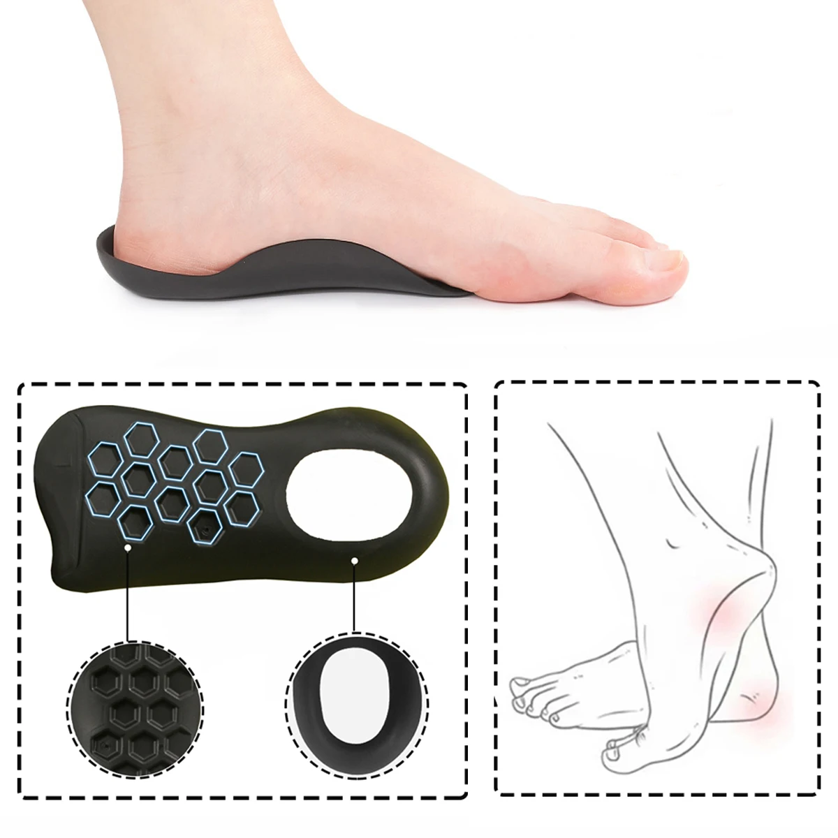 2 Stück Fußgewölbeunterstützung |   Half Arch Correct Einlegesohlen – Orthesen-Schuheinlagen, hohe Fußgewölbeunterstützung für Plantar (schwarz)