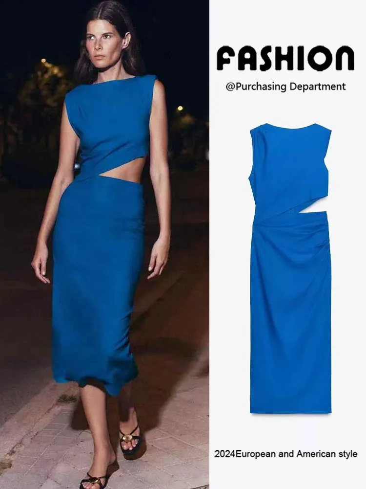 

New Summer Women's round Ne Svel Linen Dr Open Design Ele Classy Faionable Women's Clothing Ethnic Stage Cos...