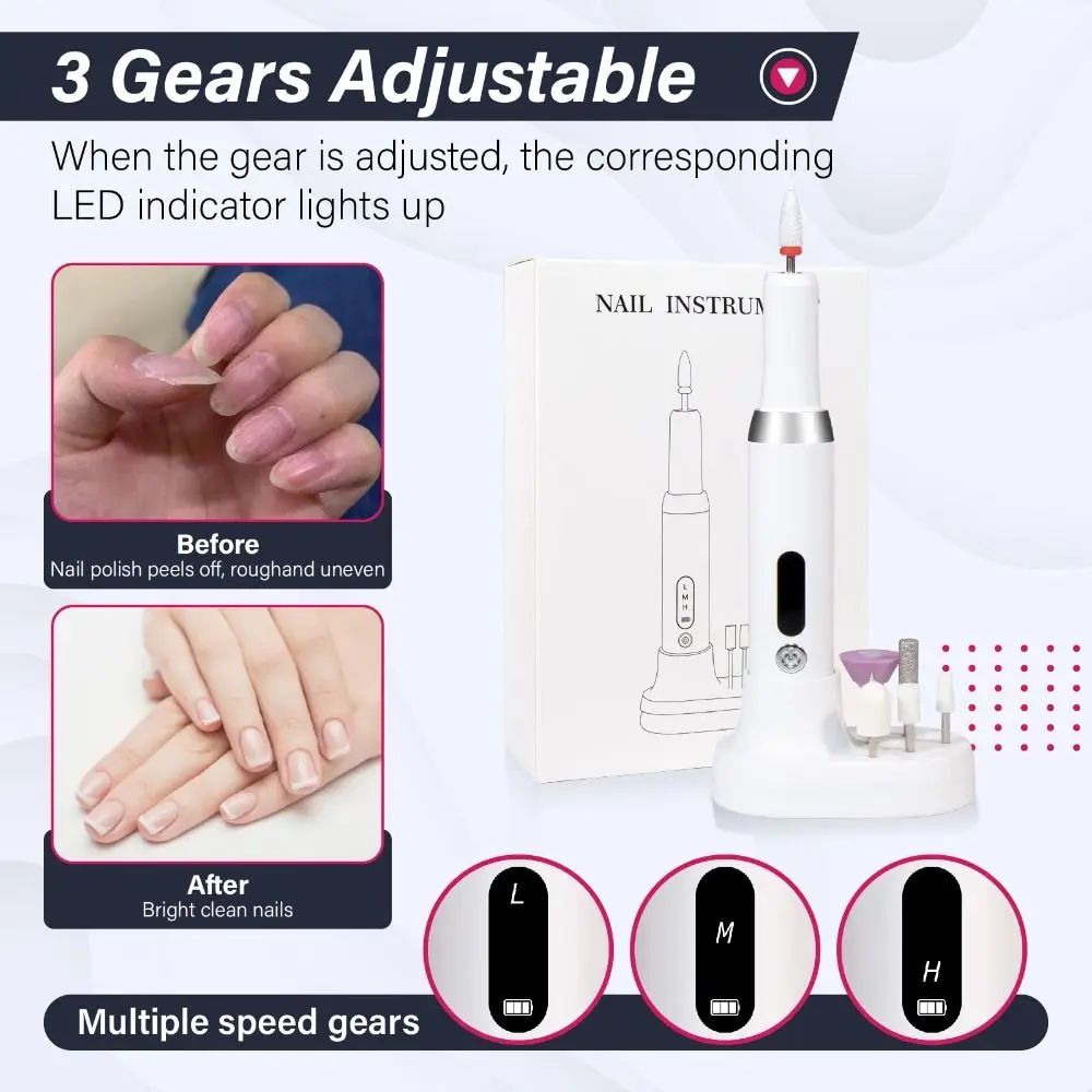 Nieuwe 13-in-1 elektrische nagelslijper, oplaadbaar met 3 snelheden, draadloze elektrische nagelboor, draagbare manicure-pedicuregereedschap, thuis