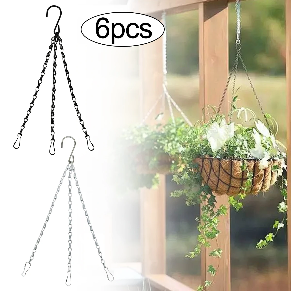 

6Pcs Hanging Basket Chain Flower Pot Replacement Plant Hangers Flower Pot Bird Feeders Hanging Basket Hang Hooks