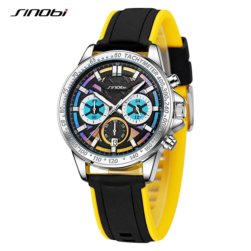 SINOBI Waterproof Sports Military Quartz Watch for Men Mens Watches Luxury Brand Silicone Strap Watches Gifts Relogio Masculino