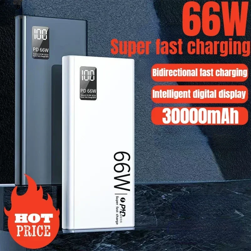 New 30000mAh Power Bank 66W Super Fast Charging For iPhone 13 14 Huawei Xiaomi Samsung PD 20W External Battery Charger Powerbank