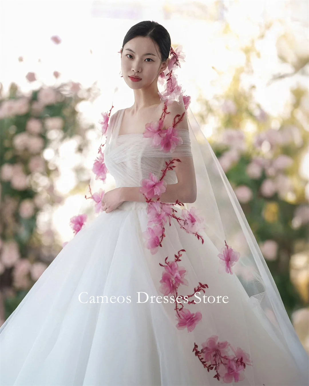 SONDR Customized Off the Shoulder Tulle Ivory Wedding Dresses Ball Gown Short Sleeves Korea Brides Gowns Women Bridal Dresses
