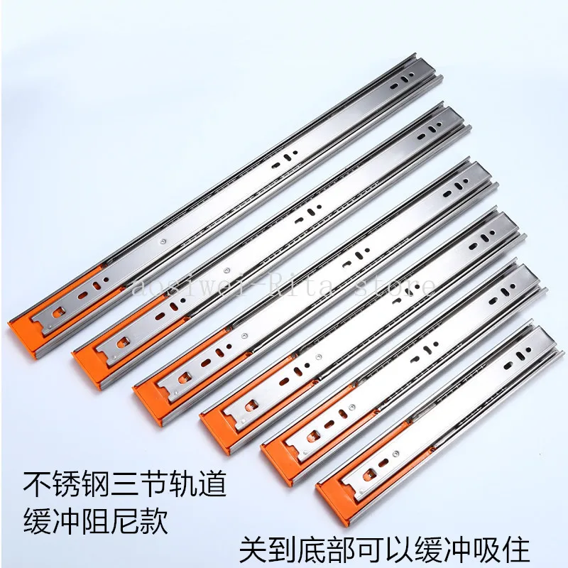 Stainless Steel Cabinet Slides Soft Close Three-Section Drawer Rails Drawer Slides Buffer Damper Rails Hardware
