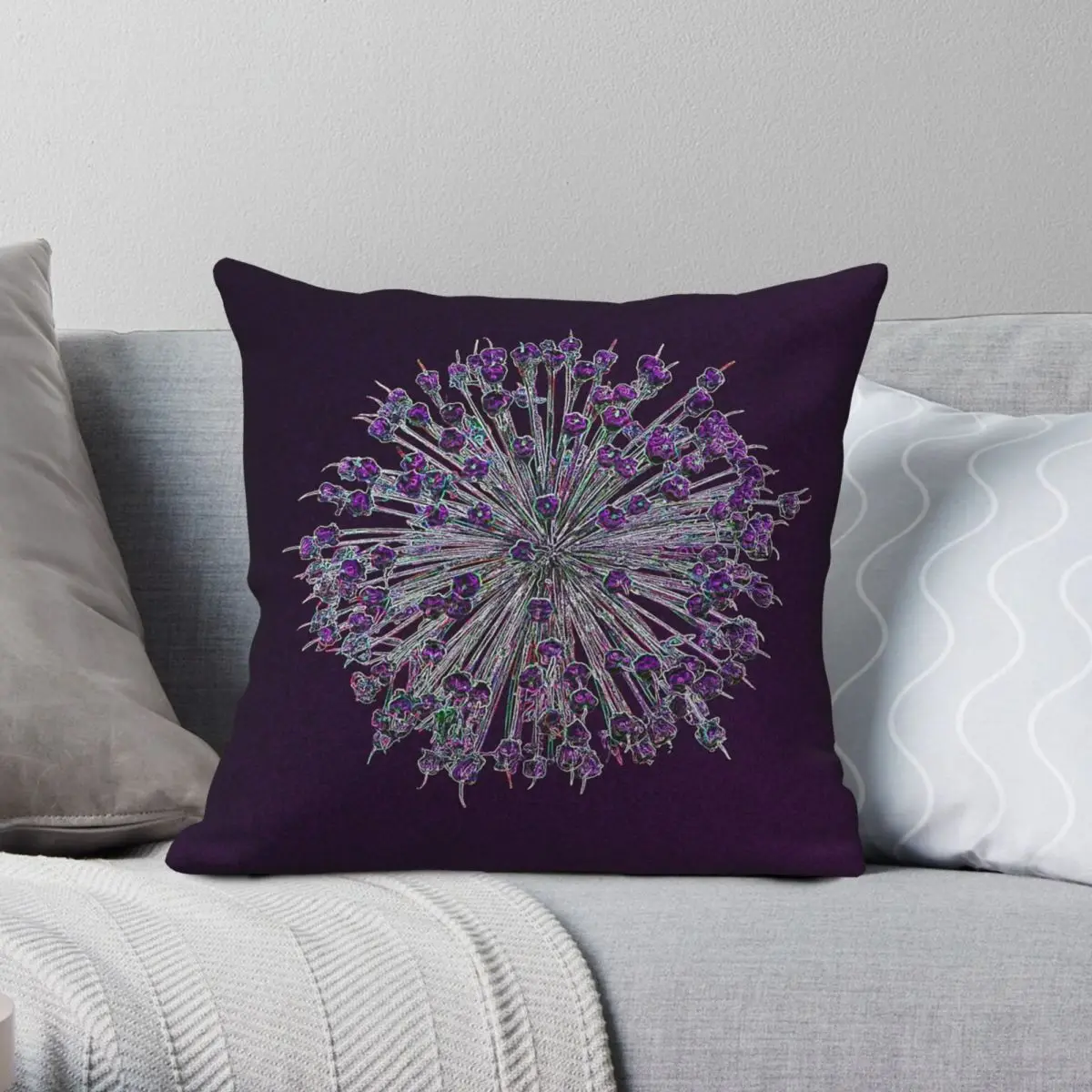 

Allium Hollandicum Square Pillowcase Polyester Linen Velvet Creative Zip Decor Sofa Cushion Cover