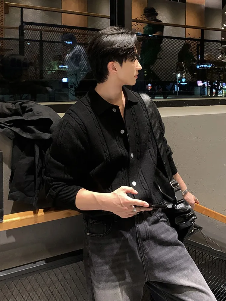 

Новый повседневный вязаный свитер с лацканами, легкий люксовый однобортный универсальный мужской кашемировый свитер