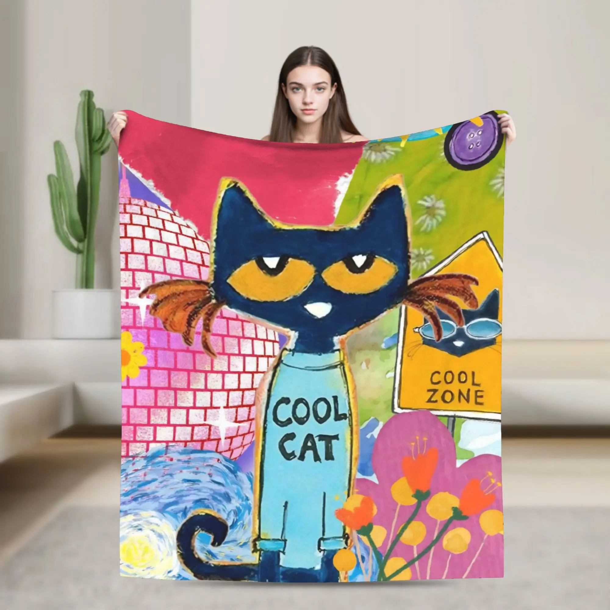 Pete the Cat Groovy  Blankets Flannel Textile Decor  Breathable Lightweight Thin Throw Blankets for Bed Couch Bedding Throws