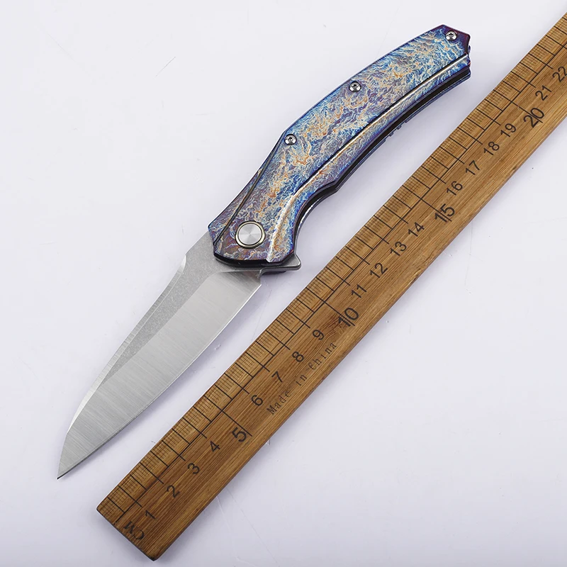 

New Customized Blue Lightning Titanium Folding D2 Steel Blade TC4 Alloy Handle Survival Tactics Fruit EDC Knife