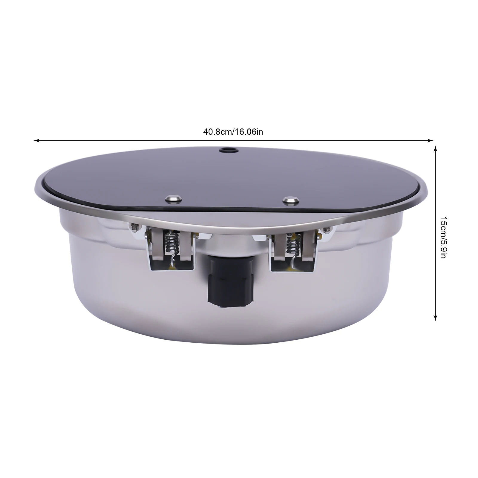 Lavello rotondo per camper, lavello in acciaio inossidabile da 16,06 x 5,9 pollici con rubinetto e coperchio in vetro, lavabo a vasca singola per camper e roulotte