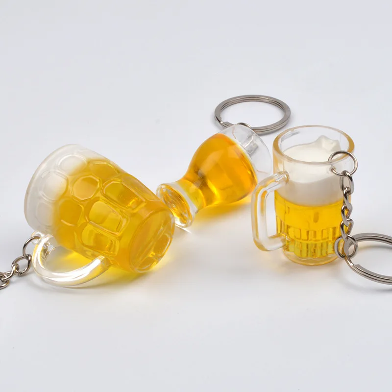 New Simulation Beer mug keychain Men And Women Couple Key Chain Bag Pendant