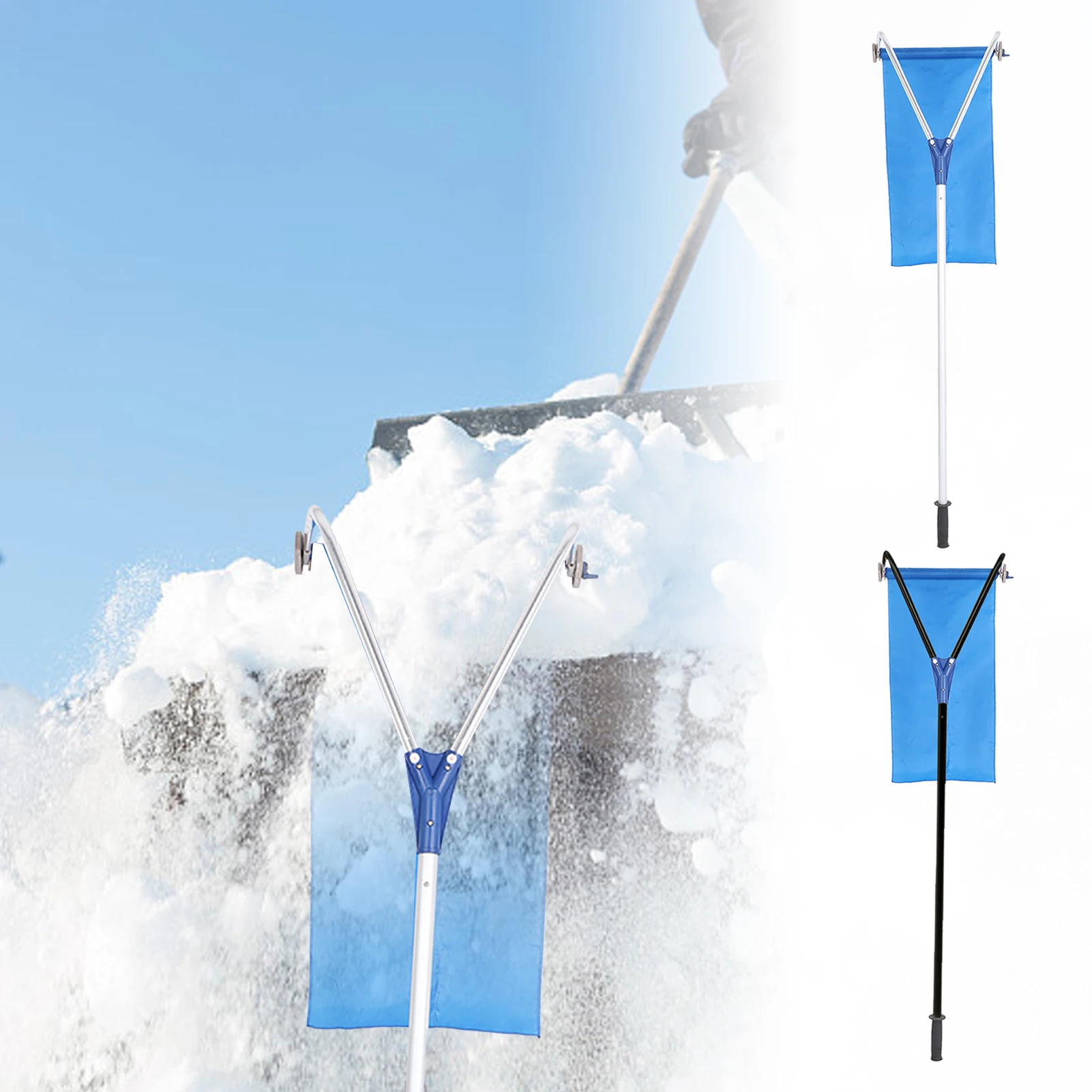 

193-650cm Roof Snow Rake Telescopic Skid-proof Rod Snows Removal System Extendable Handle Adjustable Length Cleaning Tool